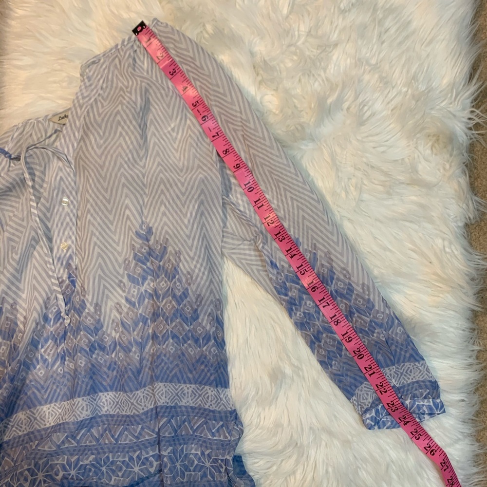 Lucky brand Sheer blue forest trees boho sheer blouse top size xs - Picture 8 of 9